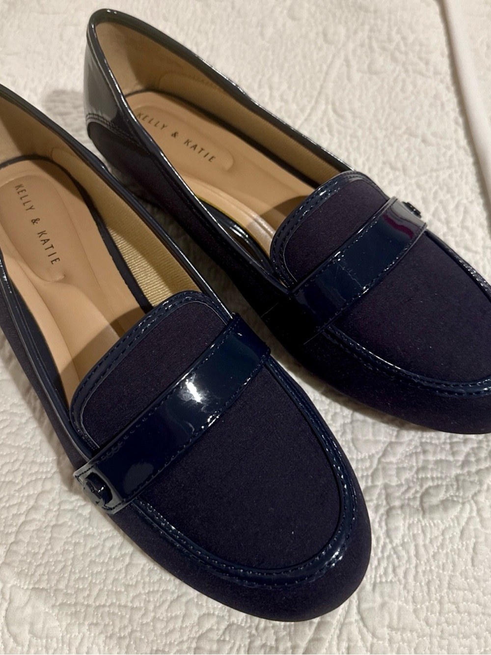 Kelly & Katie Navy Patent-Trim Suede Loafers